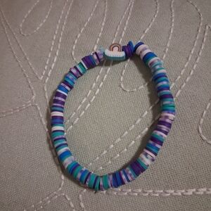 Handmade Rainbow Clay Beaded Stretch Bracelet - Purple & Teal